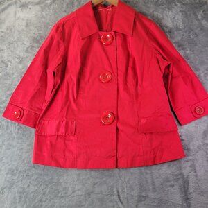 Womens Red Swing Jacket Coat Large Button Front 3/4 Sleeve Vintage Mod Retro
